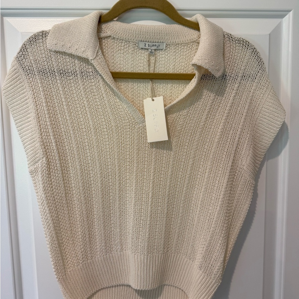 Z Supply Ivory Collared Knit Sleeveless Top
